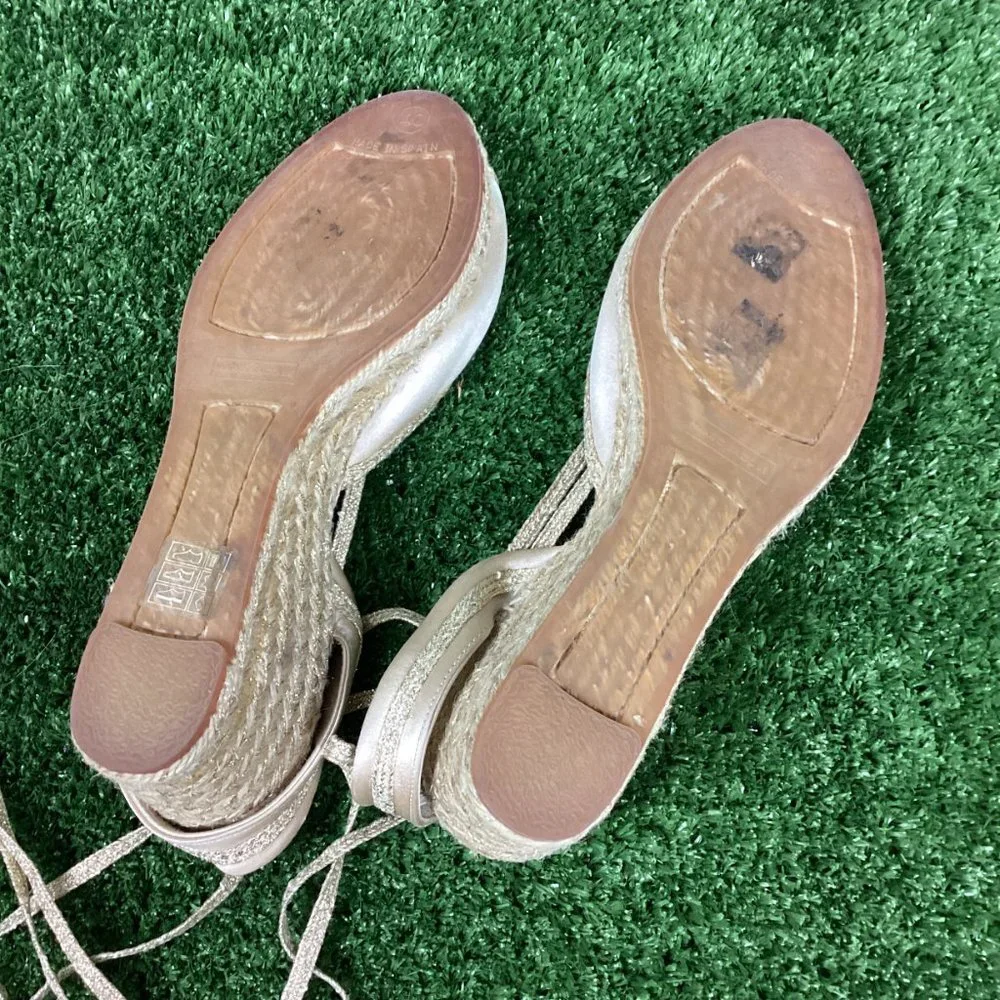 MARC JACOBS Gold Wedge Espadrille Ankle Strap Sandals 40
